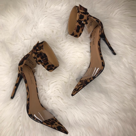 Leopard Suede Clear Strap Pointed Heels - Picture 5 of 8